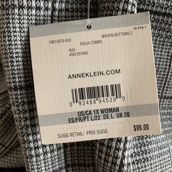 New Anne Klein Pants Slim Ankle Black White Plaid Pull On Stretchy Women's 1X - Picture 10 of 10